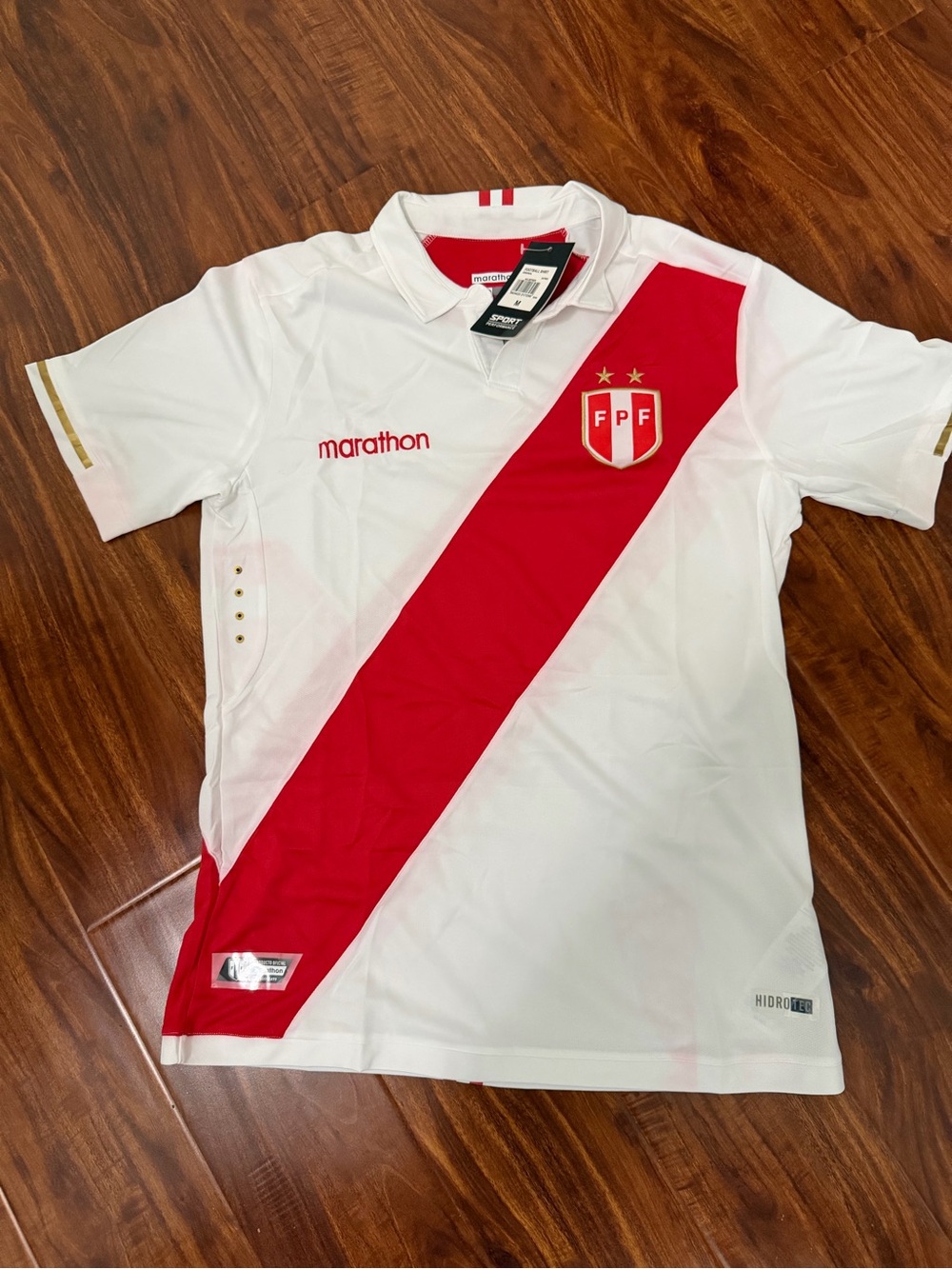 Peru National Team Home Soccer Jersey - White with Red Sash (Marathon)